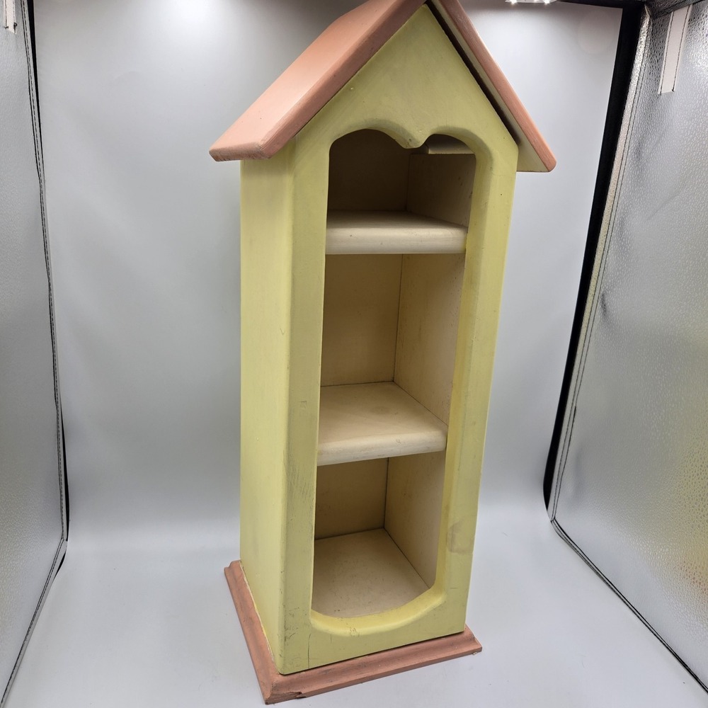 Handmade Wooden Display Trinket Shelf House Shaped Grandmacore Peach‎ Yellow